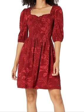 Roxy Smocked Floral Dress Sweetheart Neckline Puff Sleeves Ruffles Party Beach